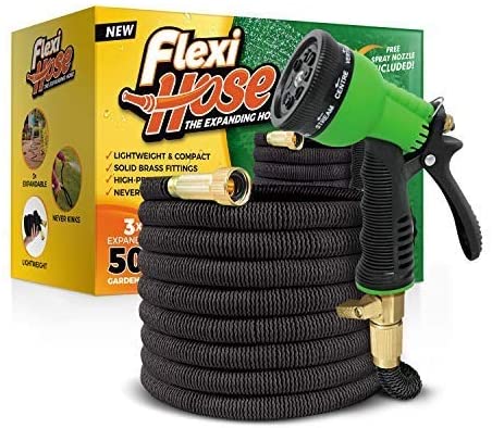 Carry Case Hook Extra Strength with 3//4 Inch Solid Brass Fittings /& Double Latex Core No-Kink Flexibility Flexi Hose Plus Lightweight Expandable Garden Hose